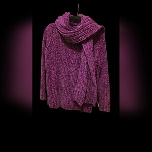 Women's Talbots Purple Sweater with Scarf NWT
